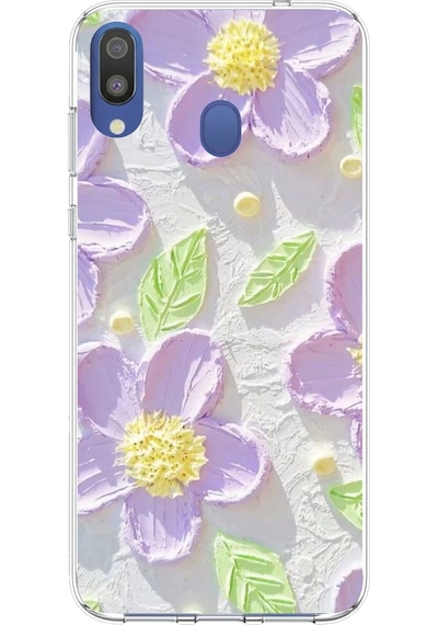Samsung Galaxy M20 Uyumlu Mor Papatyalar Sulu Boya Baskılı Silikon Kılıf Renkli