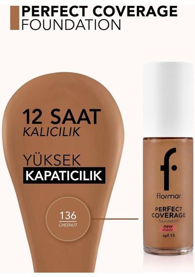 Perfect Coverage Yoğun Kapatıcı Su Bazlı Fondöten Sıcak Alt Ton -136 Chesnut -8682536070652 Çok Renkli