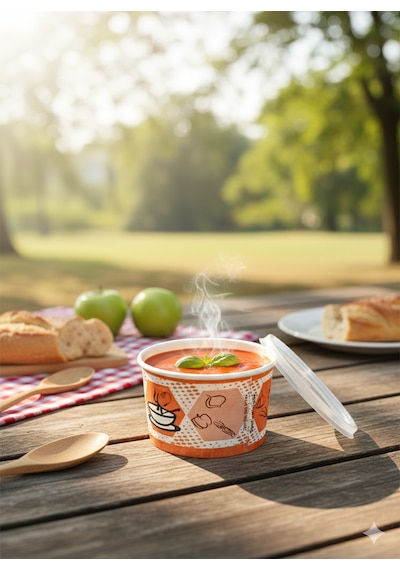 Karton Çorba Kasesi, Aşure Kasesi, 16 Oz 473 Ml , Şeffaf Kapaklı, 25 Adet - Paket Servis İçin Sızdırmaz 25