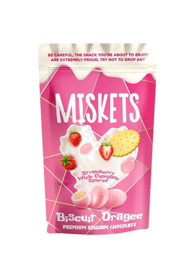 Miskets Beyaz Çikolata Kaplamalı Çilek Bisküvi Draje 80 G