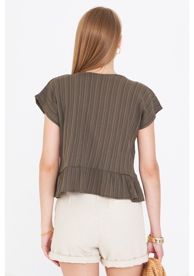 Armonika Kadın Koyu Haki Yarasa Kol Yakası Bağlamalı Eteği Fırfırlı Oversize Crop Bluz Arm-24y001088 Armonika Kadın Koyu Haki Yarasa Kol Yakası Bağlamalı Eteği Fırfırlı Oversize Crop Bluz Arm-24y001088