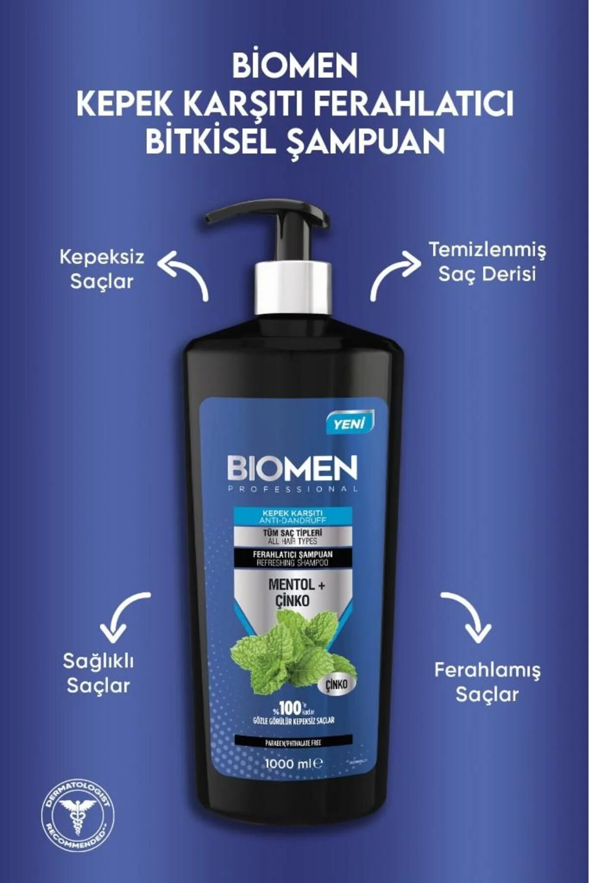 Şampuan 1000ml Kepek Karşıtı Mentollü Tüm Saç Tipleri