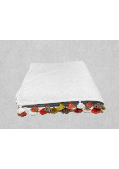 Püsküllü Yumuşak Pamuk Havlu Yüksek Emicili Vücut Havlusu 70x130 Cm Beyaz