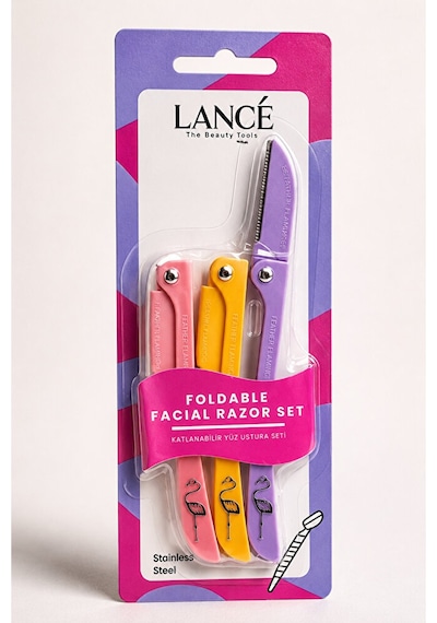 Lancé Professional 3'lü Kaş Usturası Flamingo - Katlanabilir Facial Razor & Dermaplaning Set