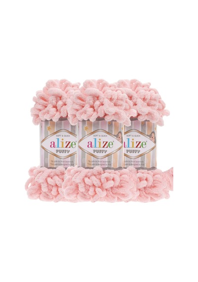 Puffy 3 Lü Paket El Örgü İpi - Şişsiz 100g X 3 Adet Renk No: 340 - Pudra Pembe