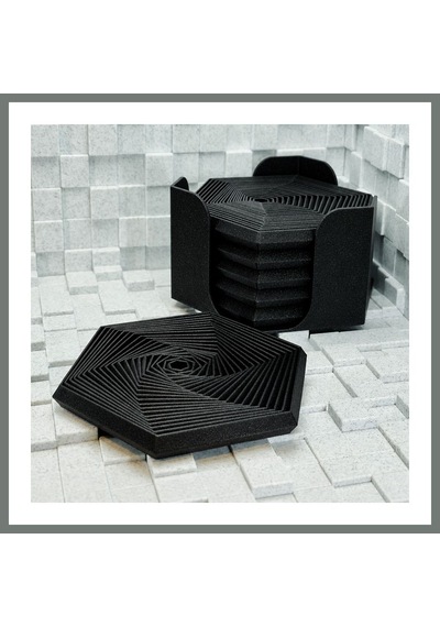 Bezos 3d Baskı Super Fidget Coaster Seti - Altıgen Desenli Bardak Altlığı Ve Tutucu-siyah Mmbz