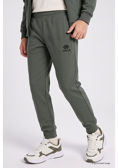 TOMMYLIFE Haki Standart Fit Basic Dik Yaka Jogger Erkek Çocuk Eşofman Takım - 11327