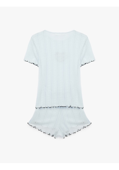 Koton Modal Kumaş Kısa Kollu Bisiklet Yaka Şortlu Pijama Takımı Açık Mavi 6slk40135mk