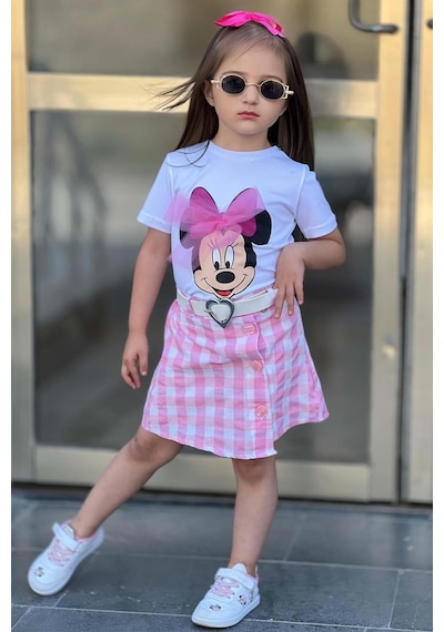 Riccotarz Kız Çocuk Minnie Baskı Ve Üzeri Tül Fiyonk Detaylı Tişört Ekose Desen Etekli Takım 001 Riccotarz Kız Çocuk Minnie Baskı Ve Üzeri Tül Fiyonk Detaylı Tişört Ekose Desen Etekli Takım 001