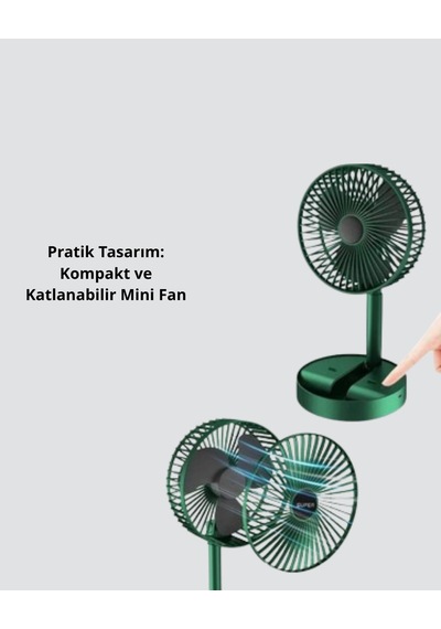 Taşınabilir Şarjlı Mini Fan Katlanabilir Gövde, 3 Hız Kademesi