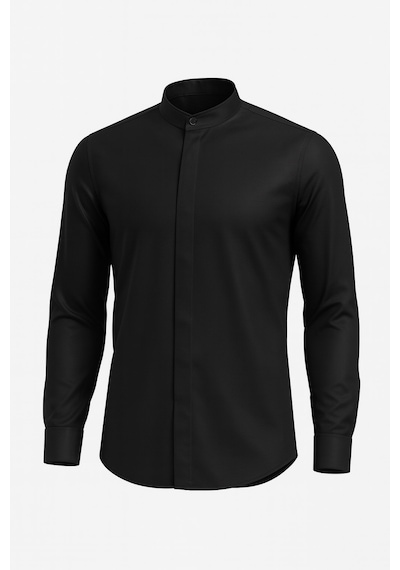 Plus Scorpion Erkek Hakim Yaka Slim Fit Gömlek Şık, Modern, Uzun Kollu, Düz Model Siyah
