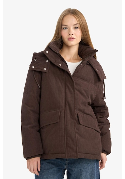 Defacto Regular Fit Kapüşonlu Kadife Mont F2824ax25wnbn530 Kahve-bn530