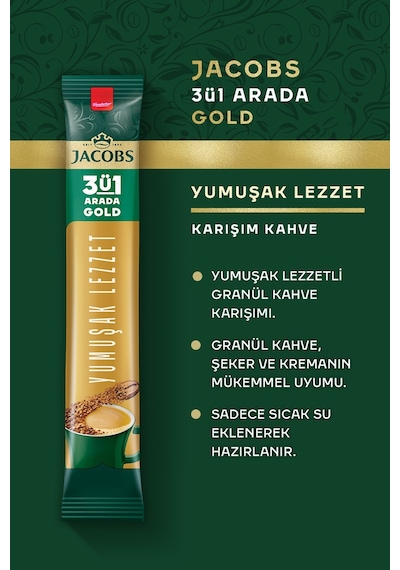 Jacobs 3'ü 1 Arada Gold Yumuşak İçim Karışım Kahve 40 x 18 G