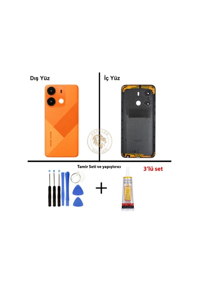 Tecno Spark Go 2021 Turuncu Uyumlu Lensli Arka Kapak + Yapıştırıcı Ve Vida Seti Arka Cam Lazer Kesim Diğer