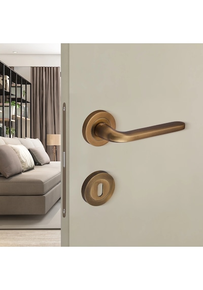 Sese Araç Modeli Yuvarlak Rozetli Oda Kapı Kolu Antik Sarı 200-222r-01-94