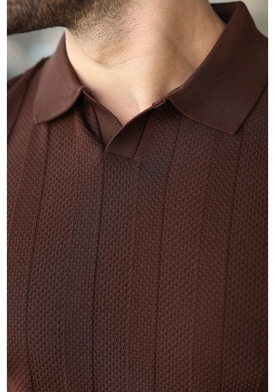 Madmext Kahverengi Slim Fit Polo Yaka Triko Erkek Tişört E7491
