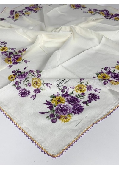Eripek Oyalı Pamuk Yazma 6593 Krem-Mor