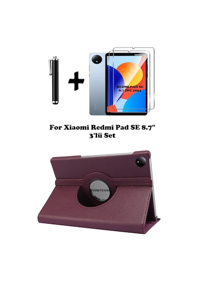 Xiaomi Redmi Pad Se 8.7 Inç Tablet Uyumlu Uyku Modlu 360 Döner Pu Deri Kılıf Seti Kılıf