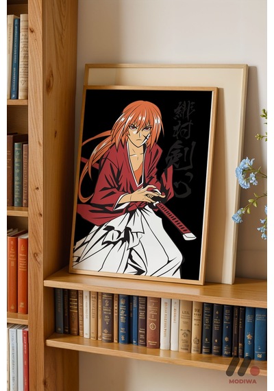 Rurouni Kenshin Samuray Poster, Ahşap Çerçeveli Duvar Tablosu - Anime Severlere Özel Hediye