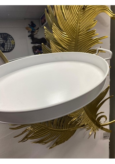 Metal Oval Tepsi, Beyaz, 36 Cm, Kulplu, Dekoratif Servis Tepsisi Çok Renkli