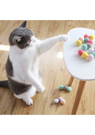 50 Adet Peluş Kedi Topu 3 Cm Renkli Yumuşak Kedi Oyuncağı Seti, Kedi Oyun Topu, Kedi Oyun Tabancası Yedek Top, Hafif Oyuncak Top