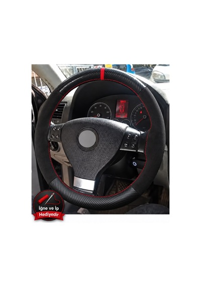 Vw Jetta 5 Dikme Direksiyon Kılıfı Alcantara Süet Mat Karbon Kırmızı Yüzük Ve Dikiş 2005-2010