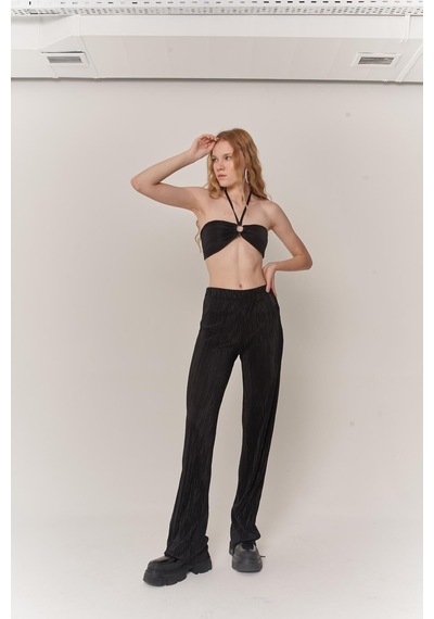 Holly Lolly Kadın Siyah Crop Bağlamalı Cardy Bluz