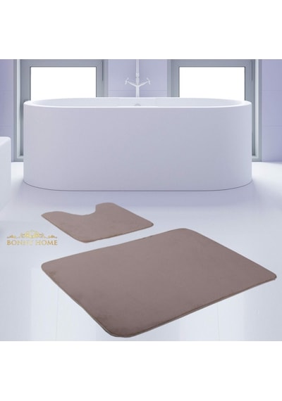 Bonny Home Unicolor Düz Vizon 2li Banyo Paspası Halısı Seti Kaymaz Vizon