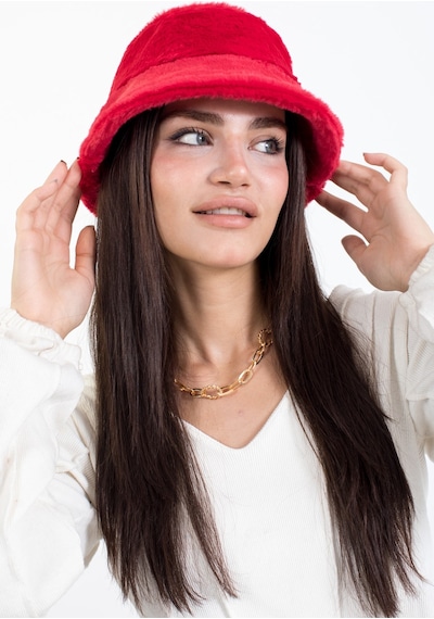 Ladycolor Tavşan Tüyü Peluş Bucket Kova Moda Kadın Kışlık Şapka Kırmızı