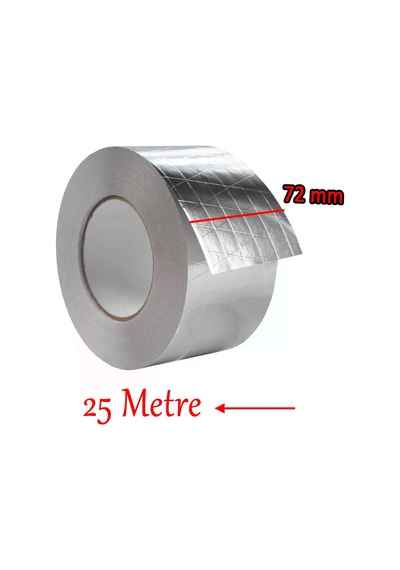Fiberglas Lif Takviyeli Yapışkanlı Alüminyum Folyo Bant 96 Mm X 25 Metre Yanmaz Yalıtım Bandı