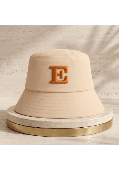 Bk Gift Kişiye Özel Harf Nakışlı Unisex Bucket Şapka Krem Pamuk Gabardin Kumaş Yazlık Şapka
