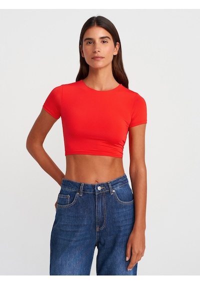 Dilvin 31175 Bisiklet Yaka Crop Top-k.kırmızı K.kırmızı Koyu Kırmızı