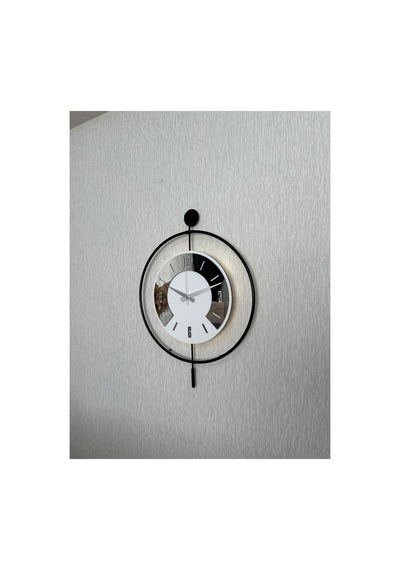 Pey Aksesuar 50x70 Cm Metal Pleksi Ahşap Ve Işığın Muhteşem Uyumu Duvar Saati Dekoratif M54-siyah-beyaz-gümüspleksi
