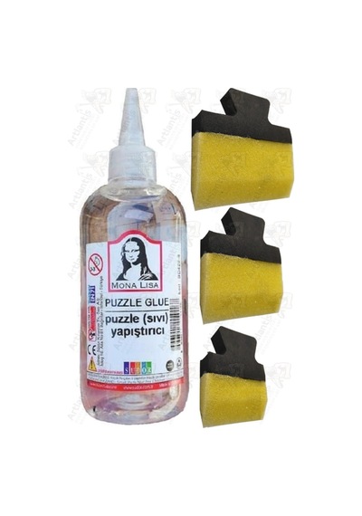 Puzzle Yapıştırıcı 250 Ml 1 Adet Ve Yassı Patpat Sünger Fırça Seti 3 Lü Monalisa Yapboz Pazıl Yapıştırıcısı Şeffaf