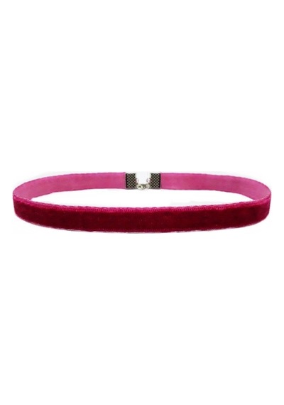 Fuşya Renk Kadife Choker Kadın Tasma Kolye Gümüş