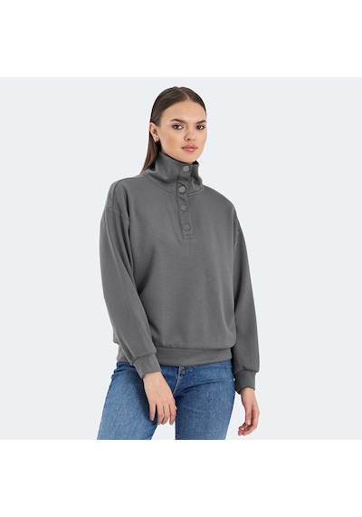 Slazenger VIDAL Oversize Kadın Dik Yaka Oversıze Koyu Gri Sweatshirt