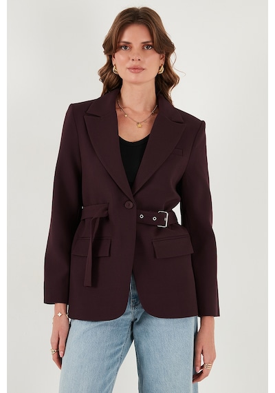 Lela Regular Fit Kruvaze Yaka Kemerli Blazer Bayan Ceket 6839367 Mürdüm