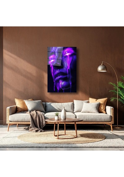 Neon Gözyaşları Cam Tablo Soyut Neon Işıklı Modern Duvar Dekoru