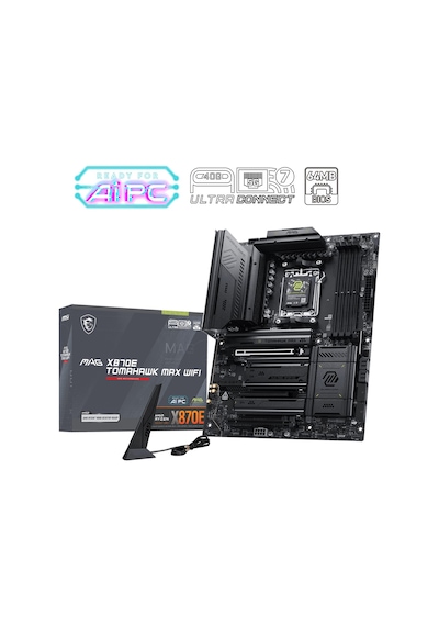Msı Mb Mag X870e Tomahawk Max Wıfı Am5 Ddr5 8400mhz Oc Usb4 4x M.2 Hdmı 2x Type-c Dp 5g Lan Wıfı 7 Rgb Atx