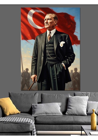 Mustafa Kemal Atatürk Ve Bayrak Dekoratif Kanvas - Mdf Ahşap Tablo