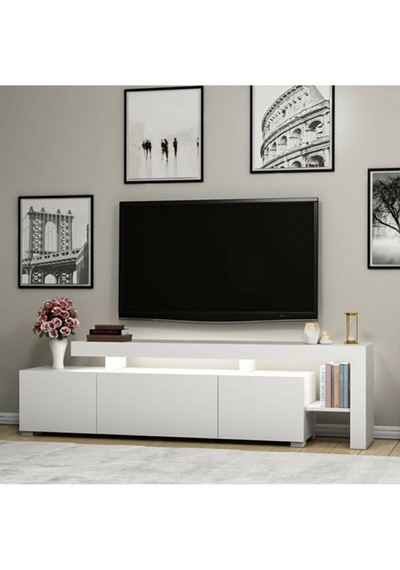 Bmdekor Tv Sehpası Buğra Beyaz Led Işıklı