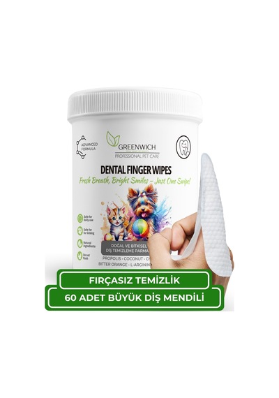 Kedi Ve Köpek Diş Temizleme Parmak Mendili 60 Adet Büyük Boy Vegan Ağız Bakım Mendili Diş Fırçası Ve Diş Macununa Alternatif Günlük Diş Ve Diş Eti Hijyeni İçin