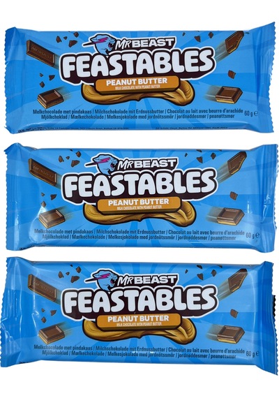 Mr Beast Feastables Peanut Butter - Fıstık Ezmeli Sütlü Çikolata 3 Adet