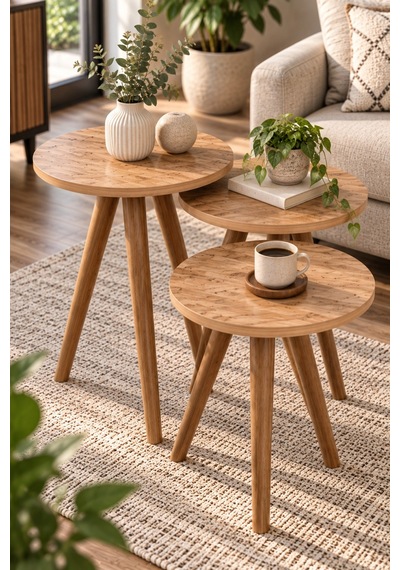 Sulorahome Zigon Sehpa Takımı Ceviz Kahverengi