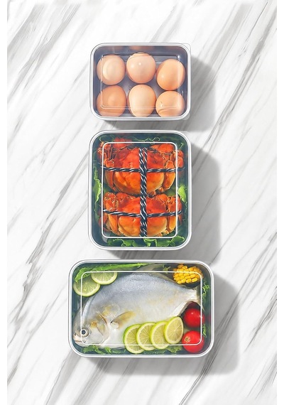 3 Adet Set 304 Çelik Yemek Meyve Et Buzdolabı Beslenme Saklama Kabı Mt323 Diğer