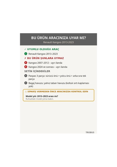 Renault Kangoo 2013-2023 Uyumlu 8d Tek Katmanlı Paspas + Bagaj Havuzu Seti Gri