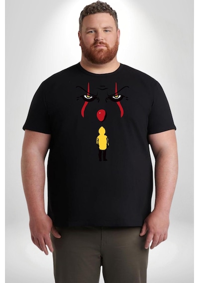 Angemiel Pennywise Vs Georgie Korku Filmi Siyah Büyük Beden Erkek Kadın Unisex Basic Ön Baskılı Tişört Siyah