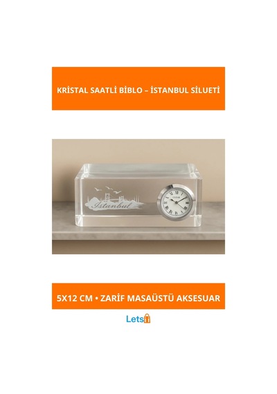 İstanbul Tasarımlı Kristal Saatli Biblo 5x12 Cm Masaüstü Aksesuar Çok Renkli