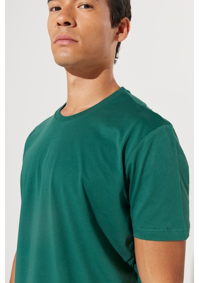Ac&Co / Altınyıldız Classics Slim Fit Bisiklet Yaka Kısa Kol Pamuklu Erkek Tişört Koyu Yeşil