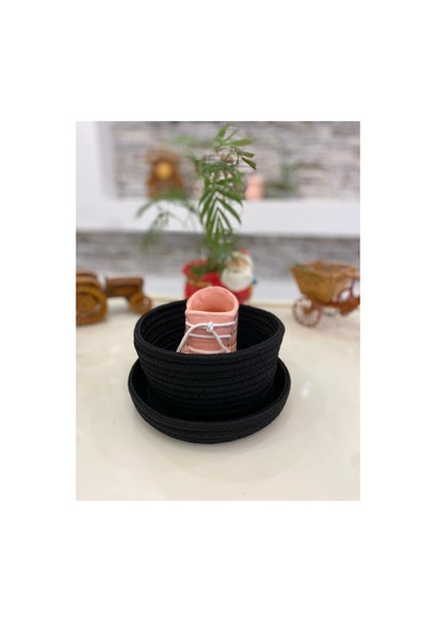 Hasır Jüt Sepet Oval Kapaklı Organizer Düzenleyici 30x20x10 Cm Koyu Siyah Koyu Siyah